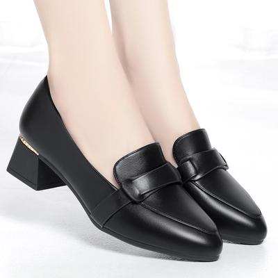 2025 Весна/Осень Женские Лоферы Квадратный Носок Толстый Каблук Новые Мягкие Кожаные Туфли Повседневные Ретро Туфли Элегантные Небольшой Носок Черный