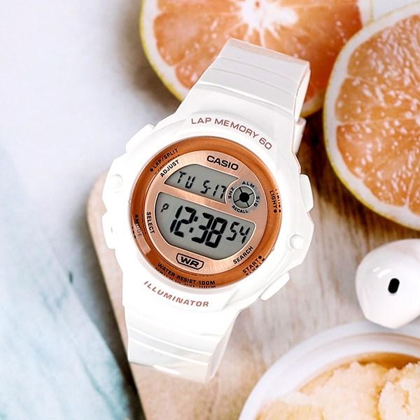 Casio Women's LED Light 100 Meter Water Resistance 60 Lap Memory Running Watch 1200 White A2