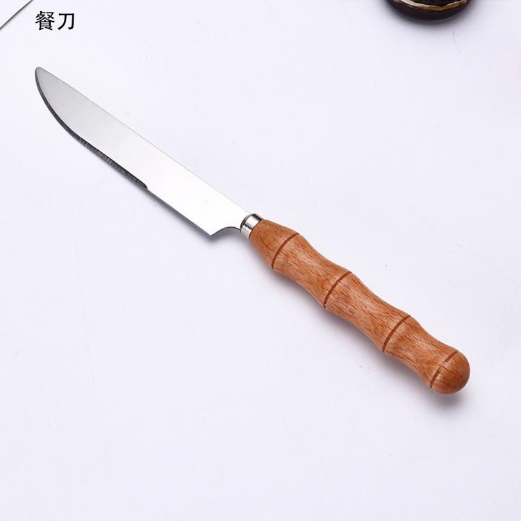 YOMDID 1PC Dinner Knife Fork Spoon With Wood Handle Stainless Steel Cutlery Western Food Dessert Tableware Fork Spoon Dinnerware