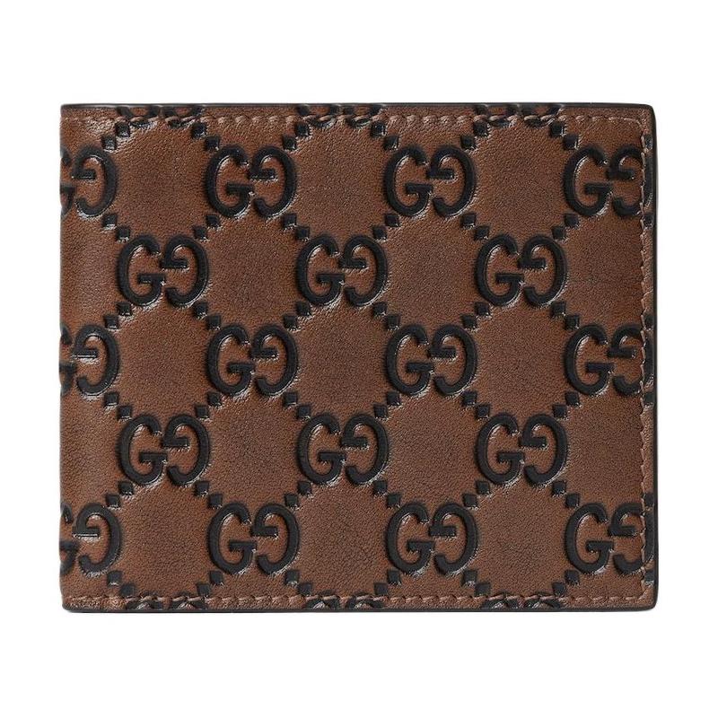 Gucci GG Emblem Bi-fold Double G Badge Leather Wallet Men's Brown