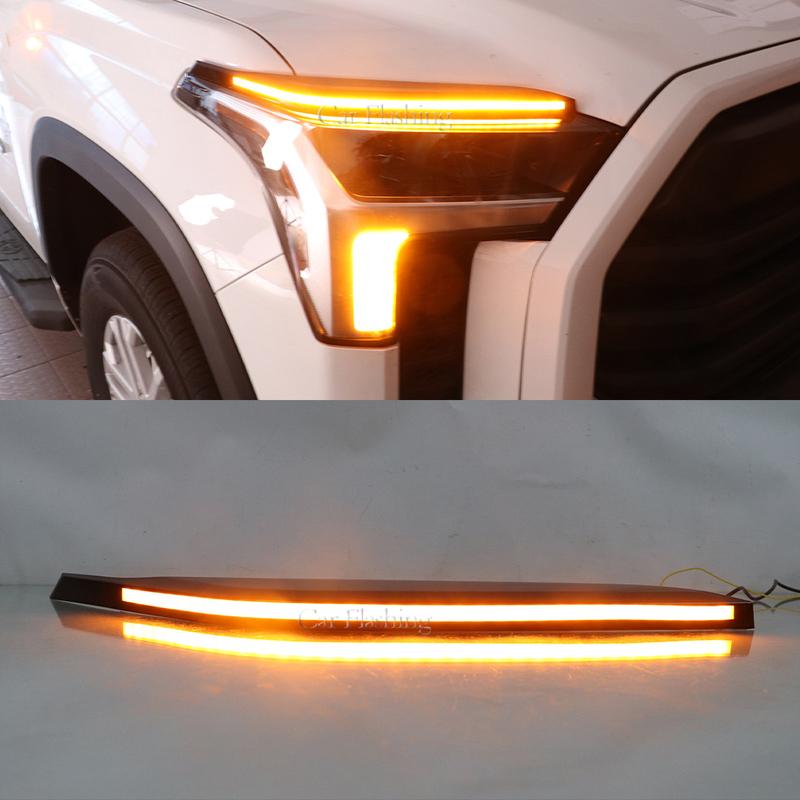 LED DRL Headlight Eyebrow Daytime Running Light For Toyota Tundra Sequoia With dynamic Yellow Turn Signa Fog lamp