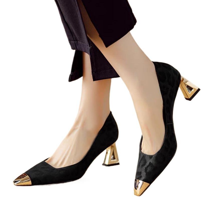 Autumn New French Temperament High Heels Women's 2025 Light Mouth Single Shoes Small Fragrant Style Anti-kick Metal Head Evening Shoes