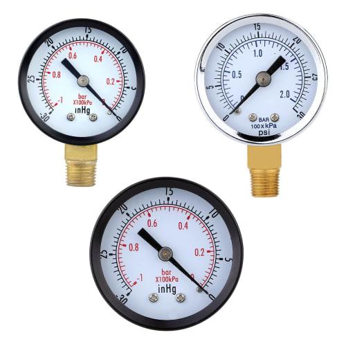 0 To -30 Bar - 0 To 1 Bar Mini Dial Air Vacuum Pressure Gauge Dual Scale Black