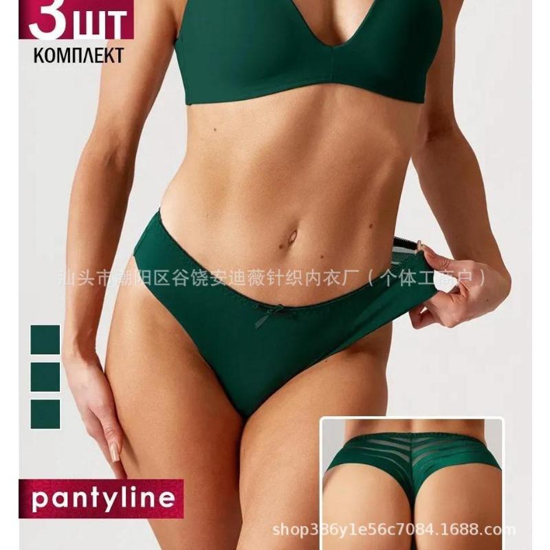 Women Mid Waist Shiny Lace Seamless Breathable Thong Underwear Intimates