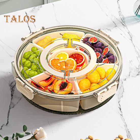 Фруктовая тарелка для закусок, вращающийся поднос с разделителями и ручкой на крышке, пищевое блюдо для колбасных изделий, овощей, путешествий, пикника, закусок