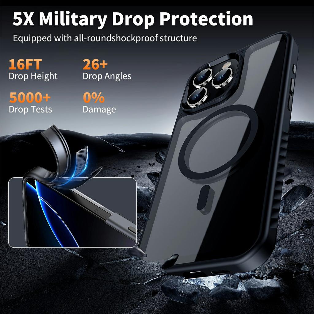 For iPhone 16 Pro Max Case Compatible with MagSafe TPU + PC Shockproof Phone Back Cover