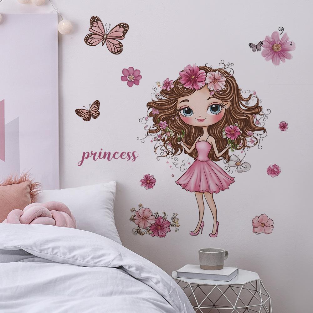 Мультяшная маленькая девочка принцесса бабочка спальня гостиная дом стена фон украшение наклейки на стену