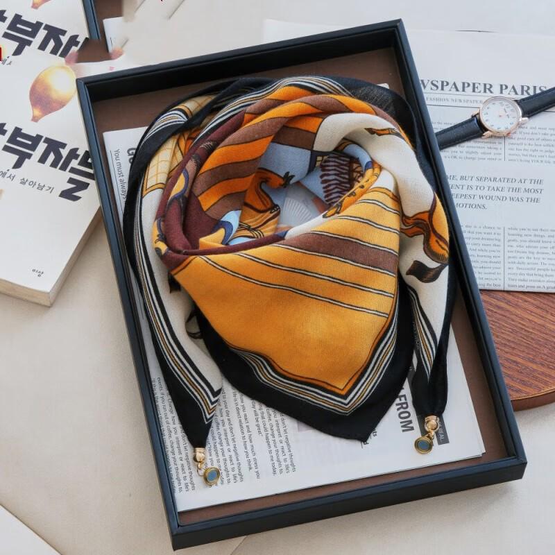 Korean-Style Magnetic Buckle Square Scarf: Women's Winter Neck Warmer & Fashionable Pendant Accessory