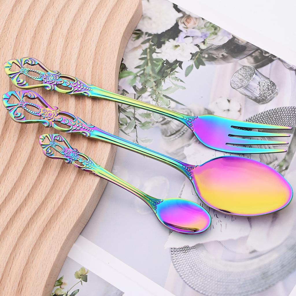 24 шт., нож, вилка, кофейная ложка, набор столовых приборов, разноцветный набор столовой посуды, столовые приборы из нержавеющей стали, посуда, западные кухонные аксессуары