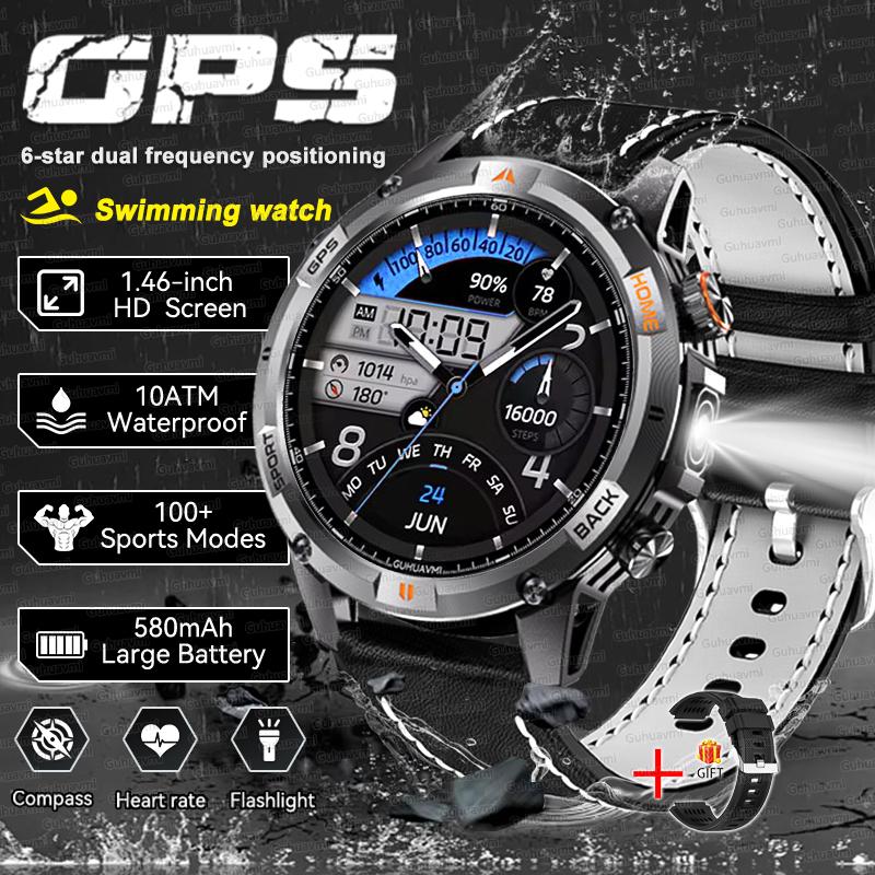 Новая умная часы с GPS-картой, навигацией, AMOLED-экраном, водонепроницаемостью 10 ATM, компасом, фонариком, поддержкой звонков по Bluetooth, для мужчин