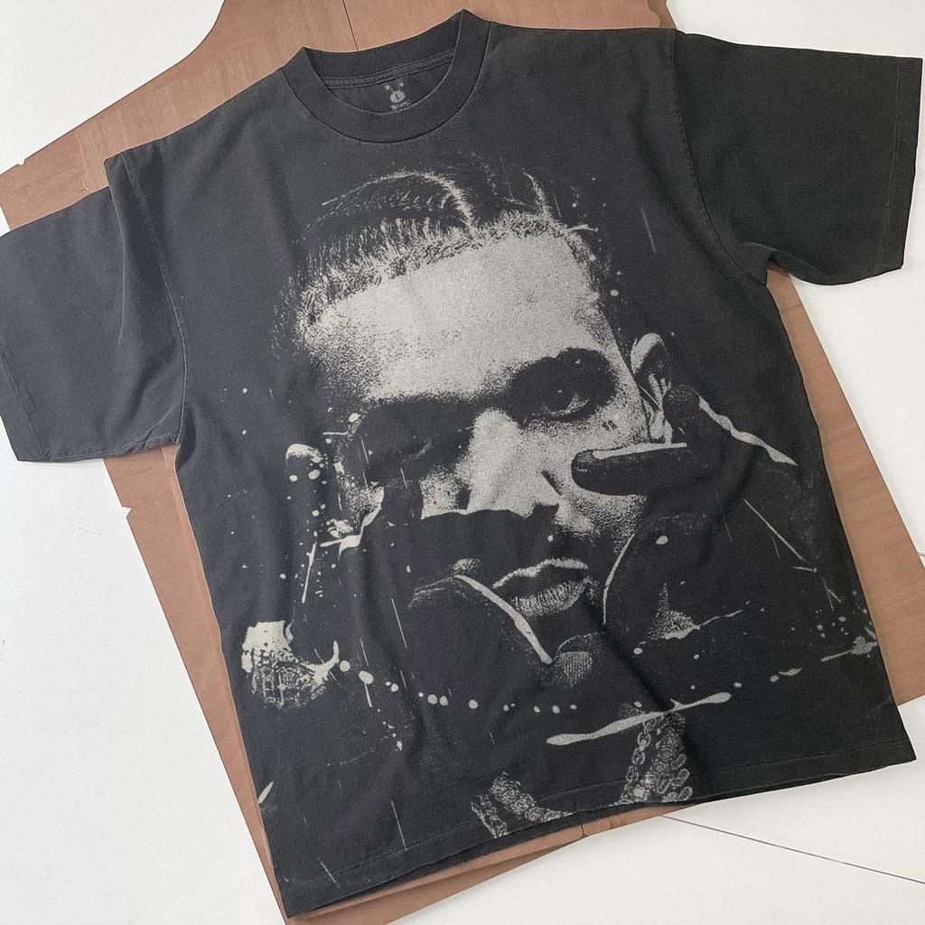 Drake Bleached Shirt: Handmade T-Shirt Faded Black spray art Cotton Unisex Tee