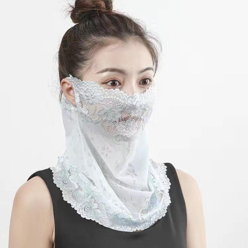 Women Embroidery Pattern Anti-UV Multiple Colors Outdoor Sunscreen Mask Summer Neck Flap Cover Breathable Lace Cycling Accessories