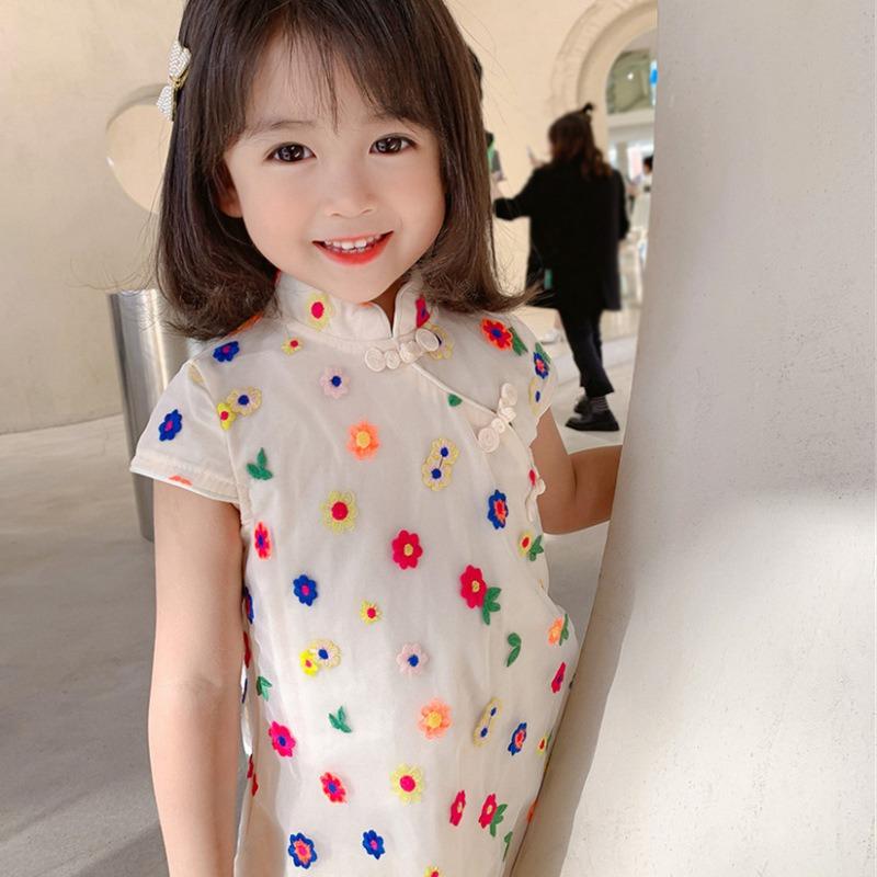 Летние юбки для девочек, темпераментные разноцветные сетчатые платья с цветочным рисунком для девочек