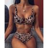 Leopard Snake Print Sexy Cutout Metal Ring High Waist Bikini Two-Piece Swimsuit