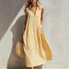 Women's Gingham Sleeveless Collared Loose Maxi Dress Casual Summer Dress