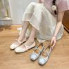 2025 новые французские элегантные туфли Мэри Джейн на плоской подошве с круглым носком, летние, милые, с бантом, с мелким вырезом, одинарные туфли