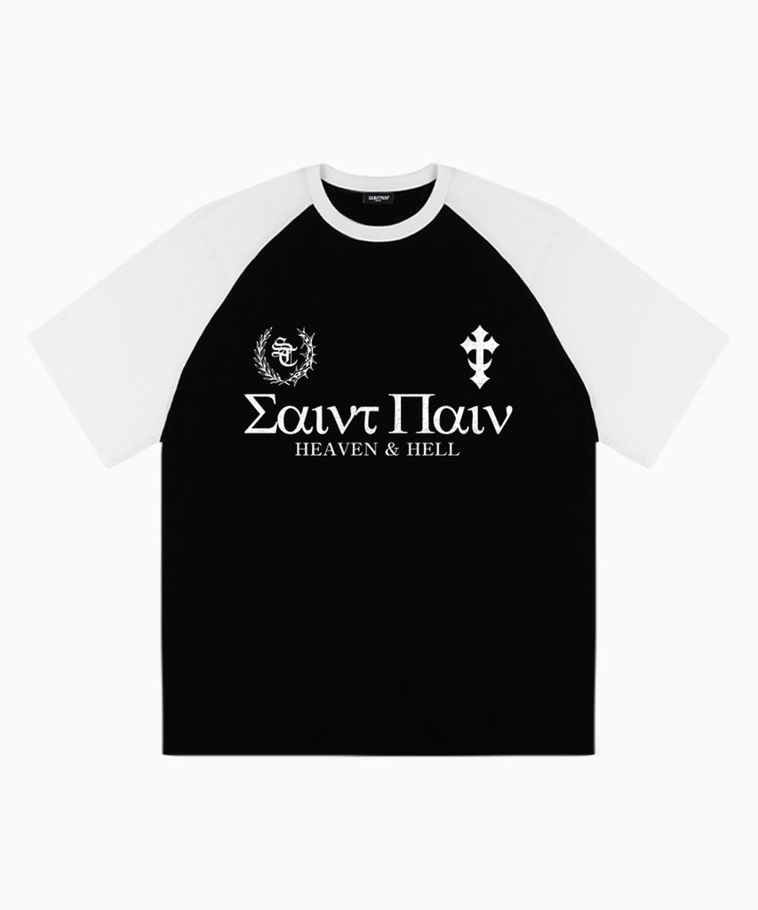 SAINTPAIN Sp Древний Блок Тяжелая Футболка с Коротким Рукавом Реглан Черная