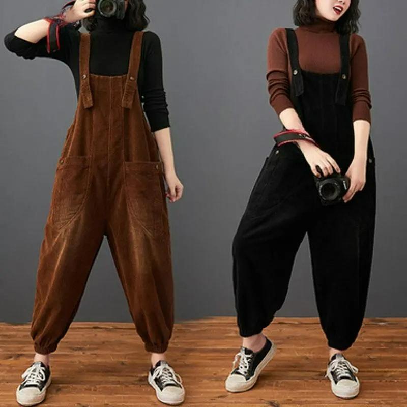 Corduroy Large-pocket Age-reducing Overalls Women's Autumn and Winter Fashion Loose Large Size Harem One-piece Pants