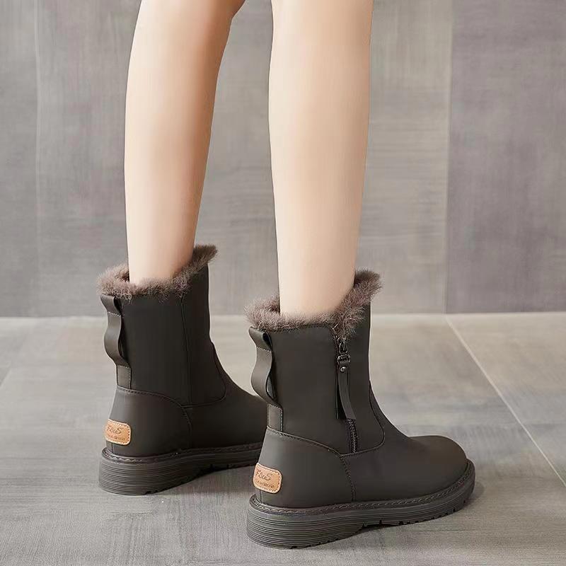 Модная водонепроницаемая обувь на платформе с круглым носком, зимняя женская обувь, кожаные женские сноубутсы на молнии по акции, модный тренд 2025, рабочие ботильоны