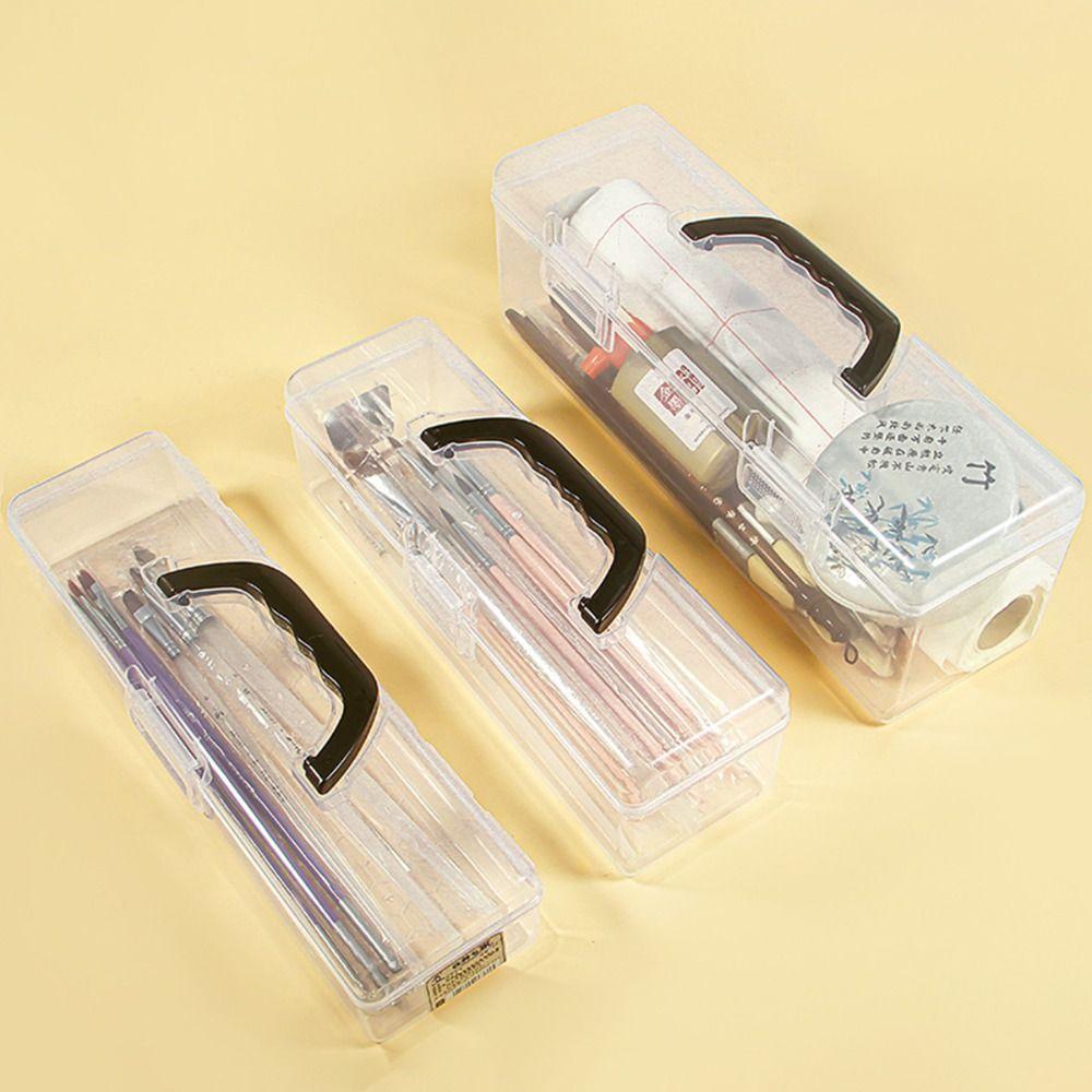 Clear Clear Storage Box with Handle Marker Pen Storage Holder Painting Brush Case Art Students