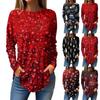 Женская свободная футболка с круглым вырезом и рождественским принтом, длинный рукав, пуловер