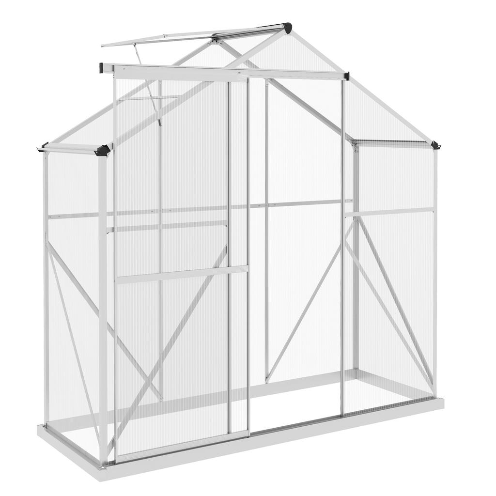 6 X 2.5ft Polycarbonate Greenhouse Walk In Green House With Rain Gutter Sliding Door Window Foundation Silver