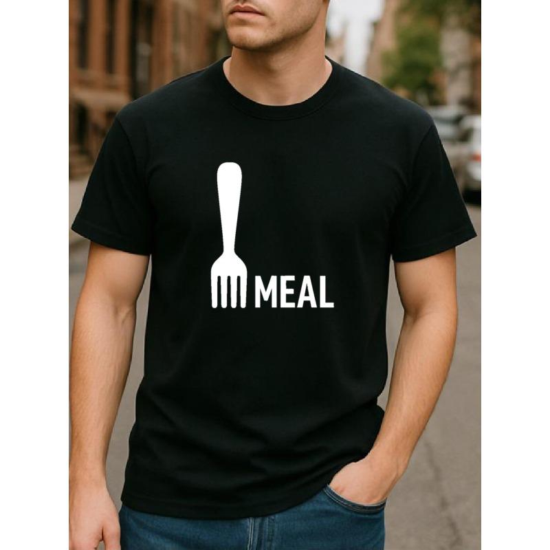 Европейские размеры Вилка MEAL Принт Текст, Легкая, Круглый вырез, Короткий рукав, Подходит для повседневной носки и дома, Футболка с принтом, Круглый вырез, Короткий рукав