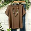 Женская повседневная однотонная футболка с V-образным вырезом и короткими рукавами, легкая дышащая рубашка из смесовой льняной и хлопковой ткани для повседневной носки