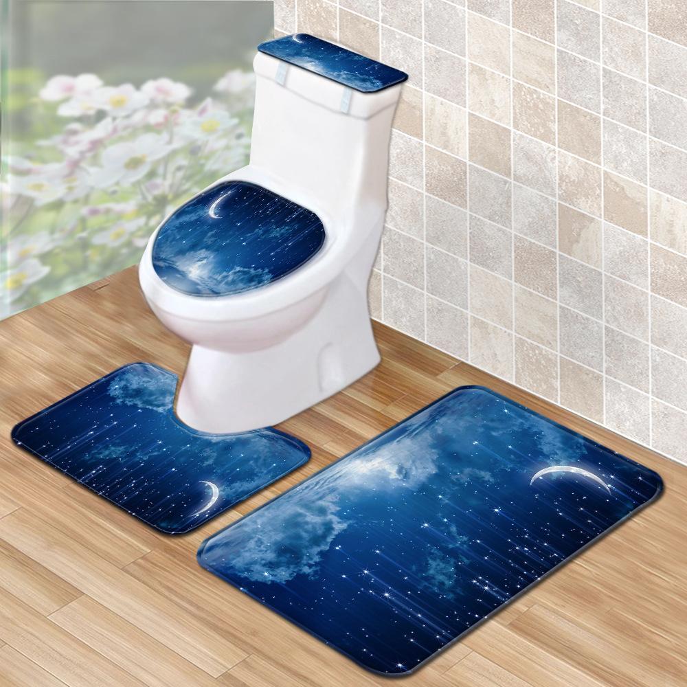 Star Bathroom Shower Curtain Floor Mat Household Toilet Three-Piece Set Suction Pad Water Tank Cover Cover