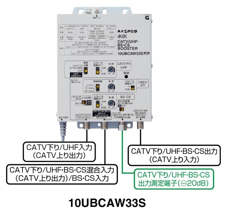 Усилитель сигнала спутникового вещания Masspro 35 дБ тип 10UBCAW33S 4K/8K (3224МГц) CATV/UHF/BS/CS