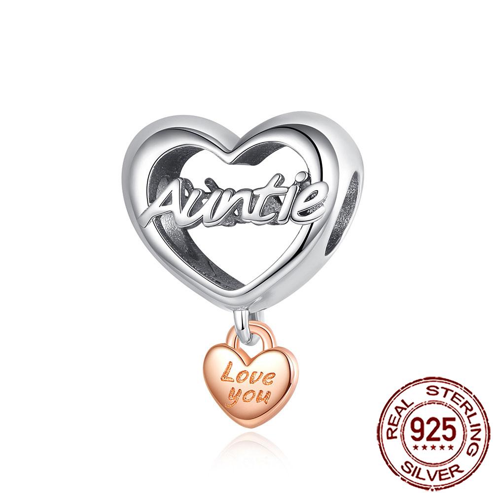 New Charms 925 Silver Sister Daughter Mum Mother Family Love Heart Beads Fit Origina Bracelet Necklace DIY Jewelry