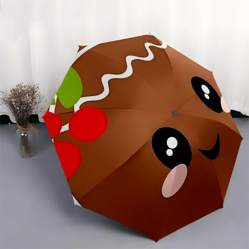 Gingerbread Man Themed Travel Umbrella-8 Ribs Automatic Opening and Closing, Portable Folding Design, Compact and Stylish Umbrella Suitable