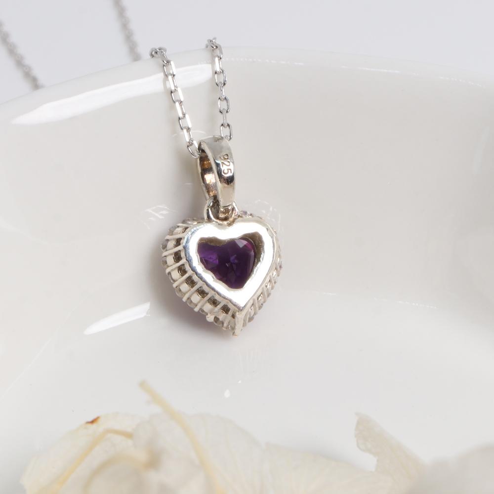 S925 Silver "Love" Heart Shape African Amethyst Gemstone Pendant Necklace Fine Jewelry for Lady Wife Daughter Birthday Gift