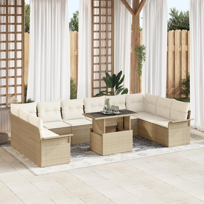 VidaXL Ensemble de canapé de jardin 11 pcs Beige Poly rotin, Canapés modulables pour jardin et terrasse, légers 3348357