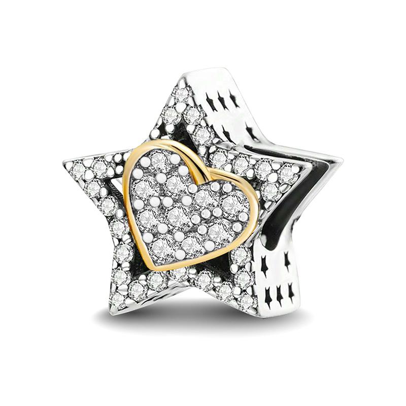 Медные подвески Циркон Розовое Сердце Любви Шармы Бусины Подходят для Оригинального Браслета Пан Браслеты DIY Ювелирные Изделия Для Женщин