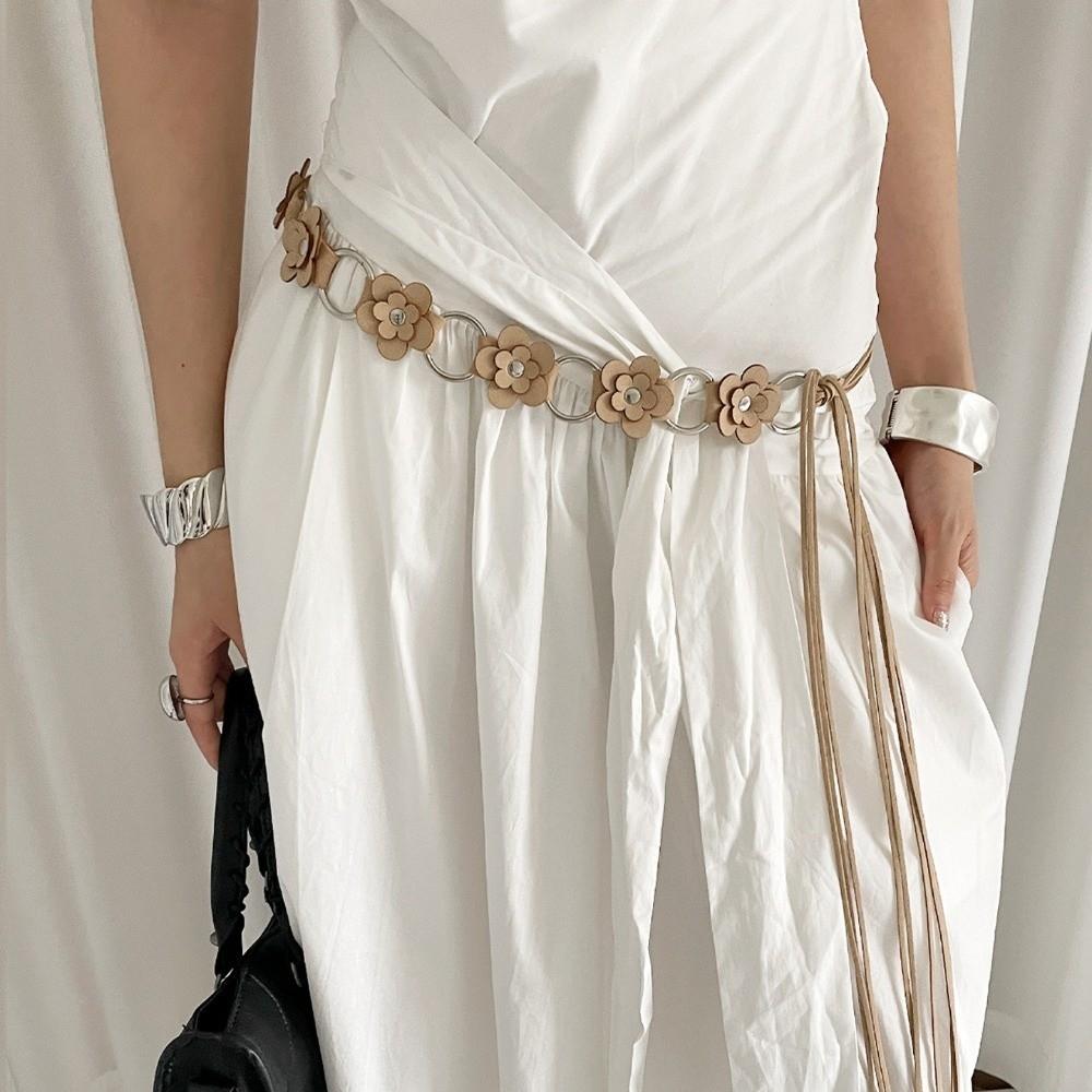 Цветочный кожаный пояс-веревка Винтажное платье Джинсовый ремень Нишевый женский ремень Украшение для талии