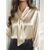 Autumn Solid Color Fashionable Design with Ribbon Long Sleeved Women's Blouses & Shirts