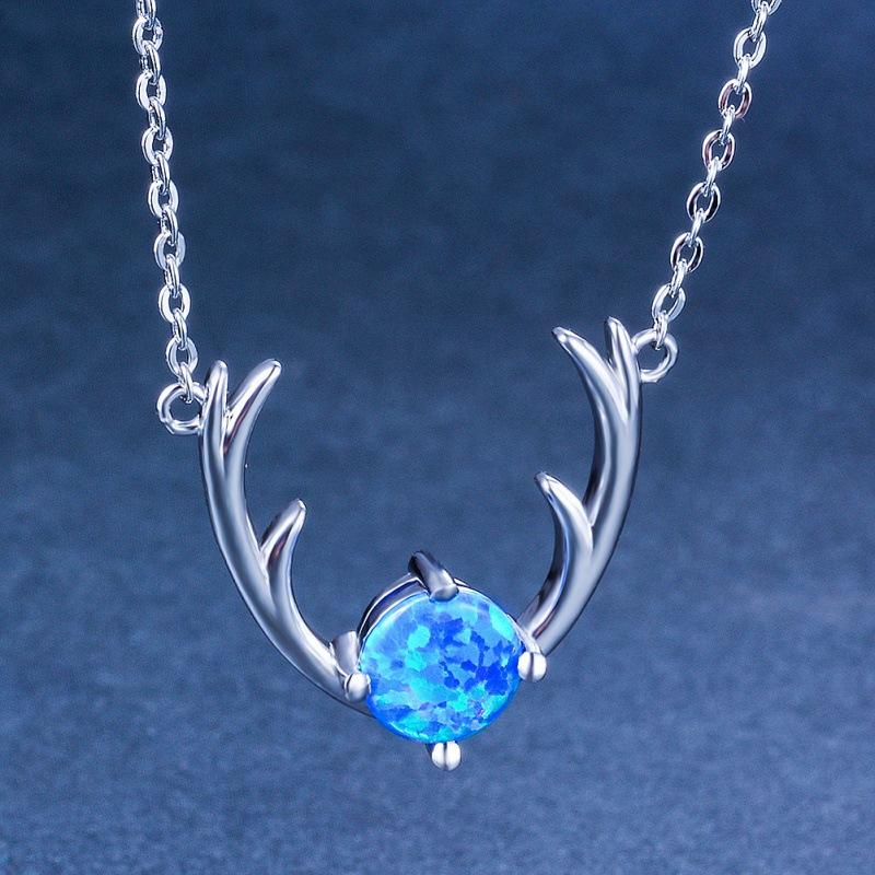 Wish Internet celebrity simple ins wind four-claw opal elk pendant necklace women's exquisite neck chain