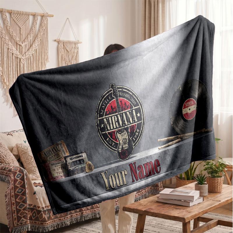 Nirvana Flannel Blanket, Custom Name Text Personalized Soft Throw Blanket Home Decor Gift