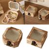 Wooden Makeup Storage Box With Floral Glass Lid Scratch Resistant Jewelry Organizer For Dresser Decoration