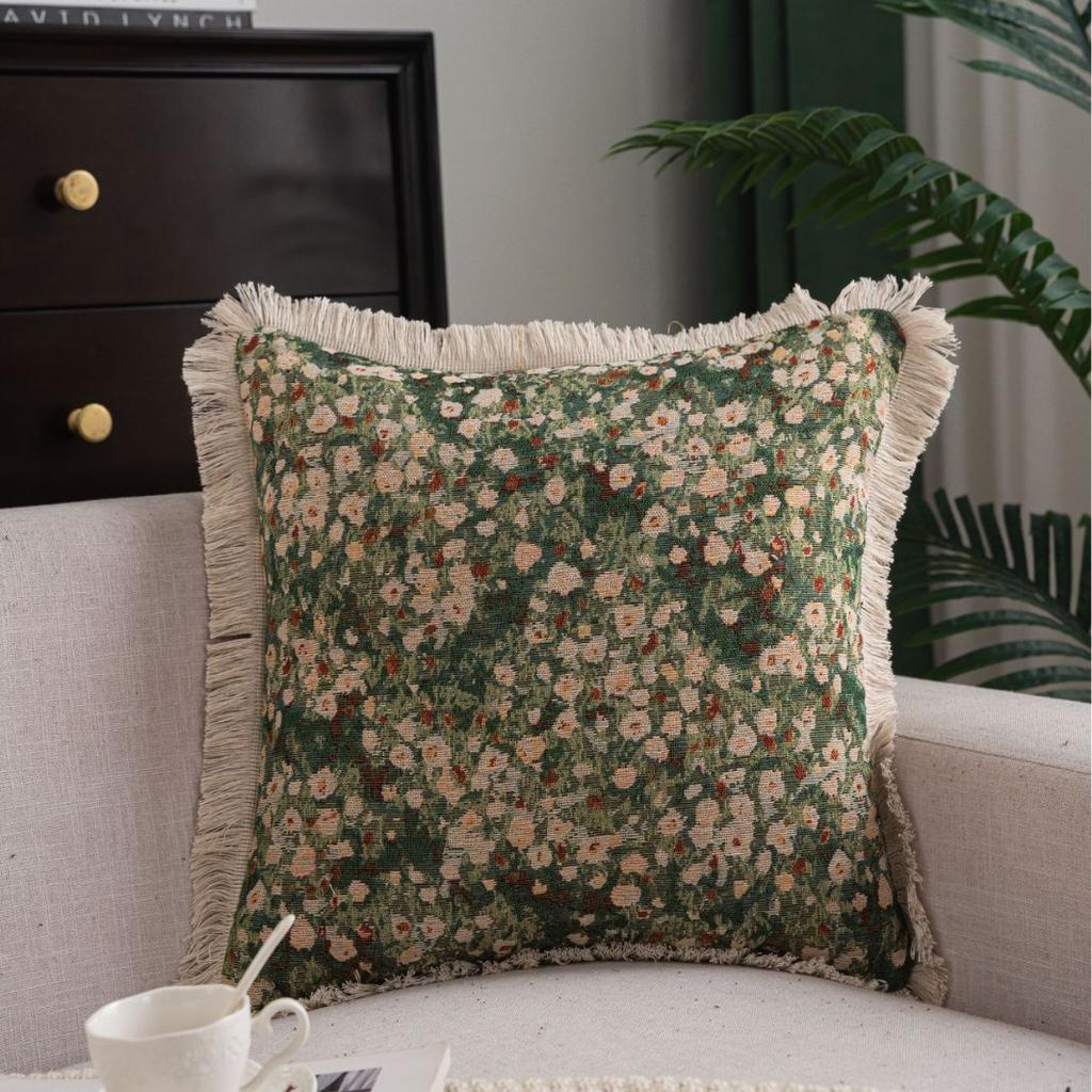 Living Room Sofa Pillow American Jacquard Fringed Double-Sided Thick Cushion American Jacquard Throw Pillow Contrasting Colors