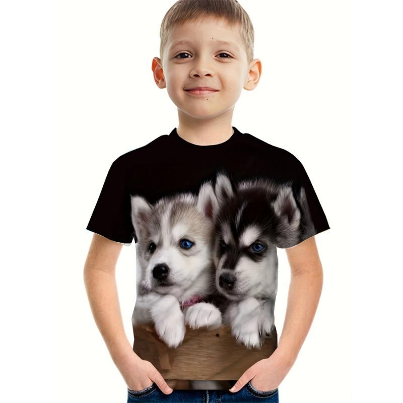 Детская одежда Футболка для мальчиков с коротким рукавом и принтом 3D-собаки Детская летняя одежда Креативная стильная уличная одежда с круглым вырезом Одежда для девочек