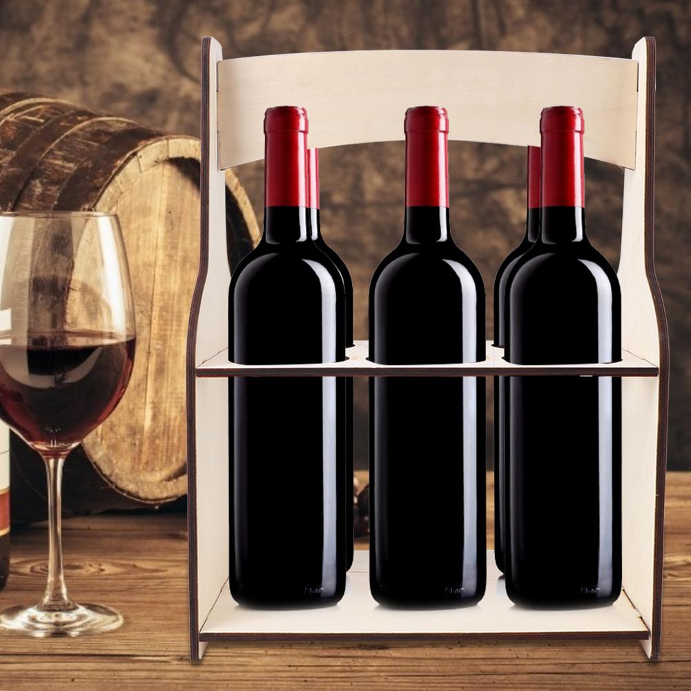 Wooden 6 Holes Beer Red Wine Dispenser Bottle Storage Rack Holder Shelf Storage Organizer for Bar