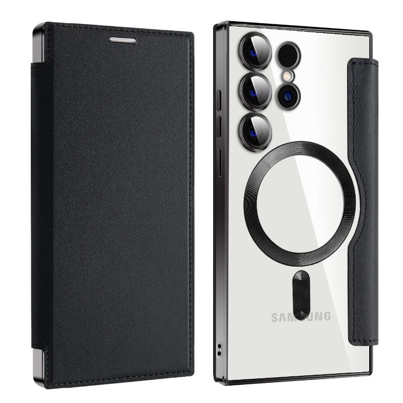 Samsung S25FE Гальванизированный Золотой Щит Магнитный Кожаный Чехол Чехол для Мобильного Телефона A56 Полная Защита Чехол-книжка Защитный Чехол