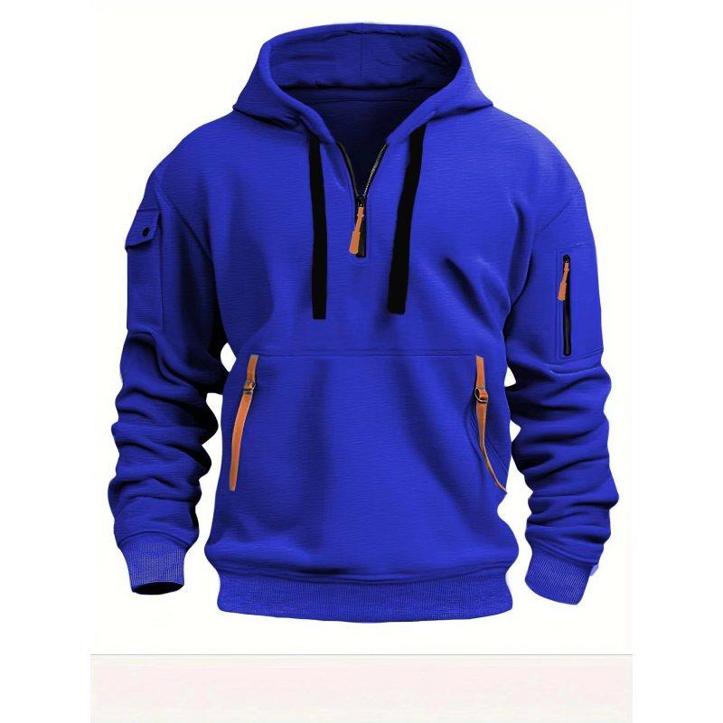 Fall And Winter Men's Casual Sports Multi-Zipper Arm Pocket Sweatshirt Pullover Hoodie