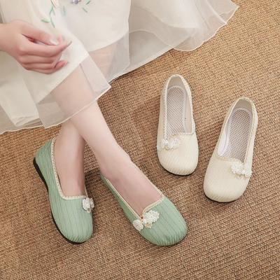 2025 весна новые вышитые туфли женские одинарные туфли, подошва из желе с кристаллами, вышитые туфли в национальном стиле из ткани с одной педалью для мам