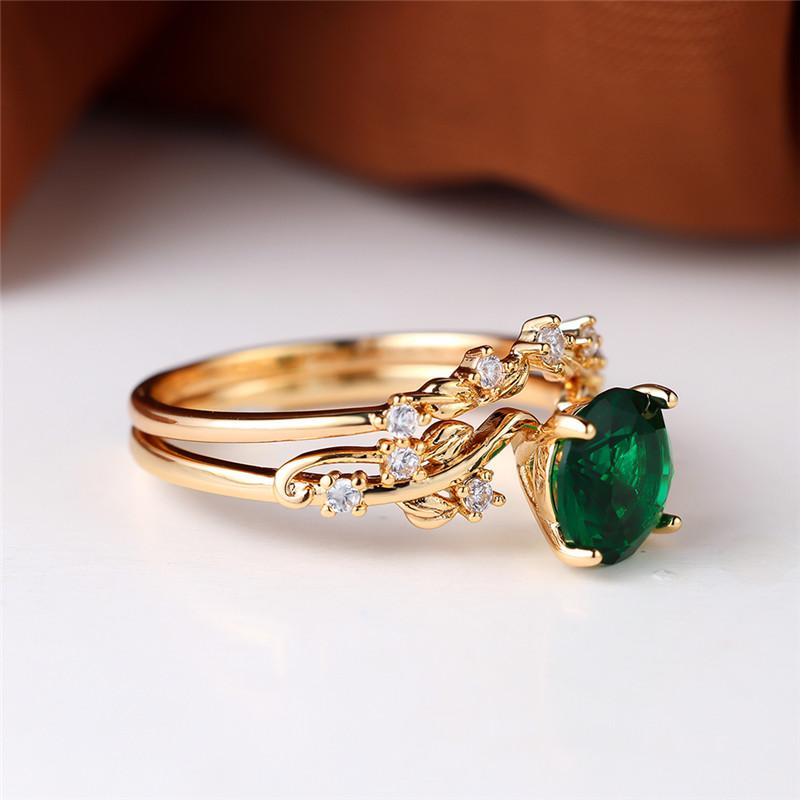 Luxury Female Crystal Red Zircon Stone Engagement Ring Set Cute Wedding Jewelry For Women