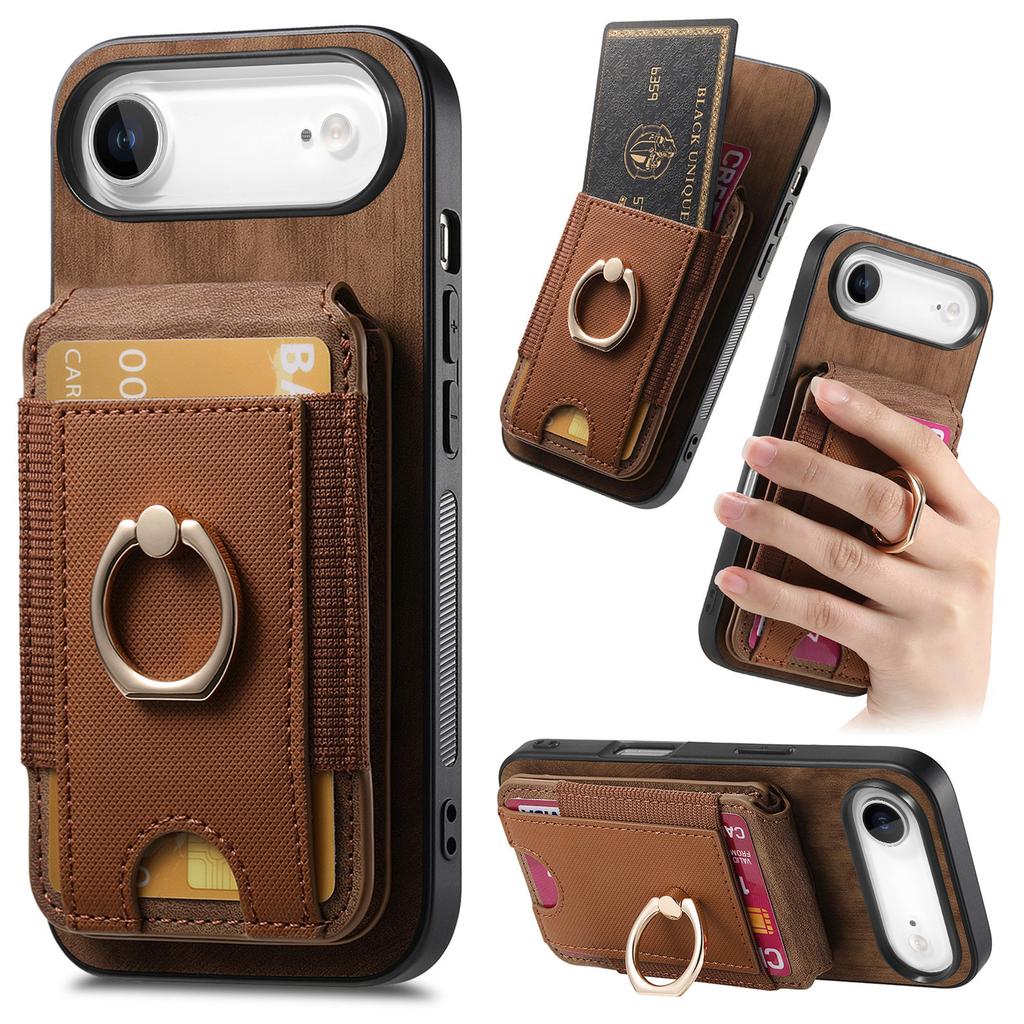For iPhone Air Case Compatible with MagSafe Leather Back Cover with Detachable Card Holder Kickstand