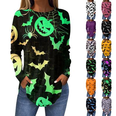 Топы для женщин Футболки для женщин Осенние повседневные рубашки с длинным рукавом Толстовка Винтажный графический принт Топ Пуловер Хэллоуин