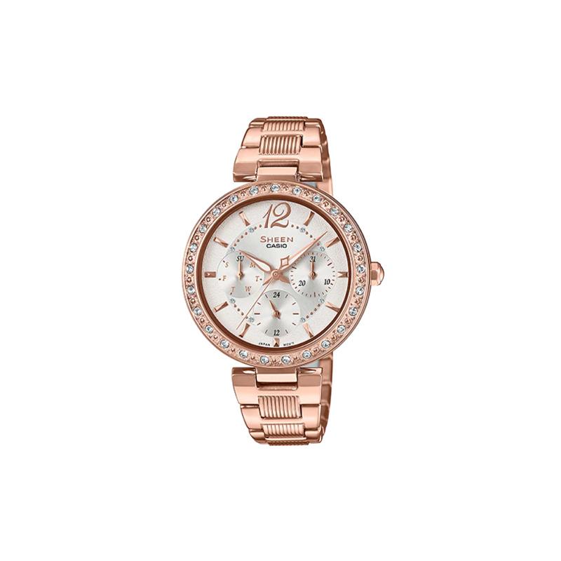 Casio Серия CASIOSHEEN простая повседневная мода кварцевый механизм стальной ремешок японские и корейские часы женские часы серебристый циферблат SHE-3065PG-7A